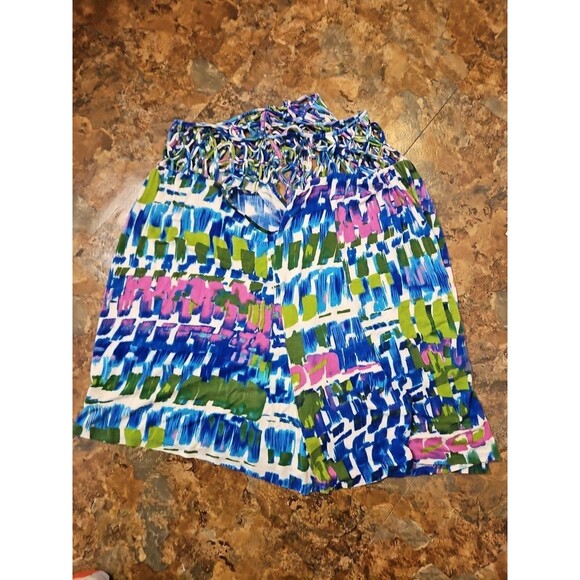 Plenty By Tracy Reese Blouse Blue Multicolor Geometric Knotted Small (A132) - Picture 6 of 6